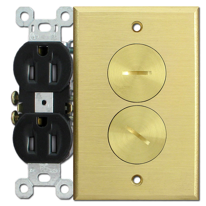 Floor Mounted Tamper Resistant Duplex Outlets With Brass Cover