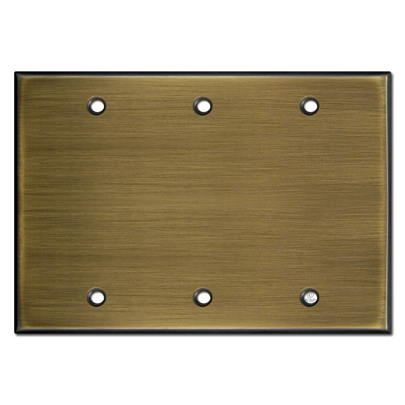 3 Blank Electrical Light Switch Covers Antique Brass