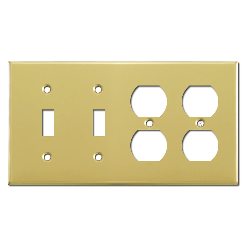 2 Toggle 2 Duplex Receptacle Outlet Cover Plates Polished Brass