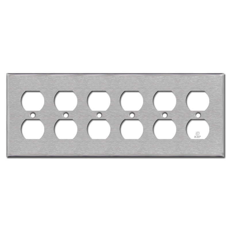 6 Gang Duplex Outlet Plate Covers Satin Stainless Steel