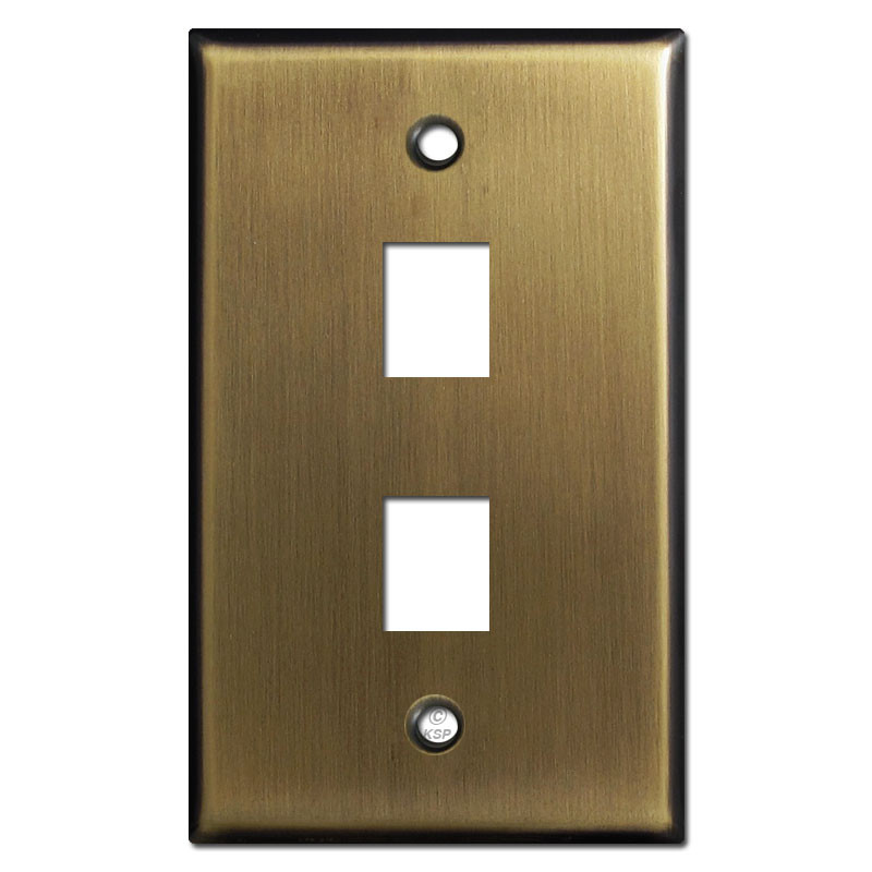 Double Telephone Jack Cover Plates Antique Brass