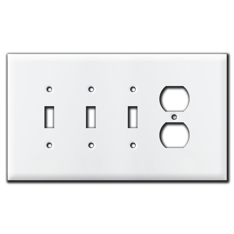 Jumbo Triple Toggle and Outlet Plug Switch Plate Covers White