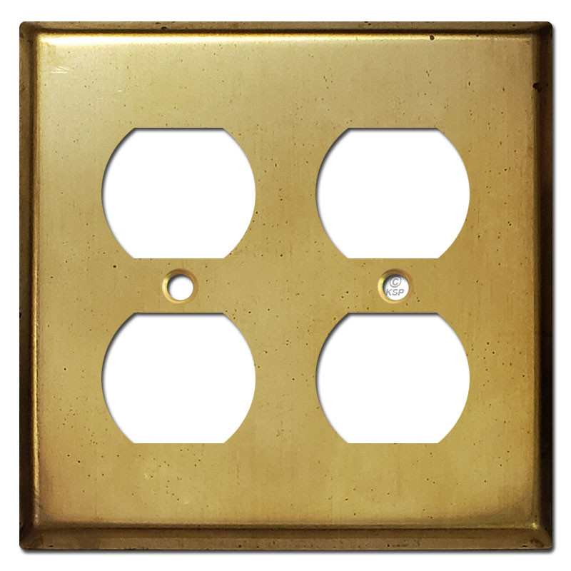 Double Duplex Receptacle Cover Plates Raw Satin Brass