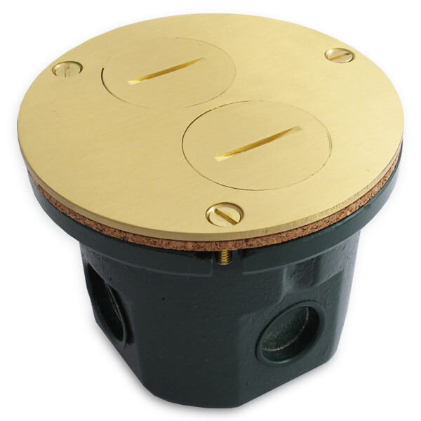 Round 4 Floor Box Assembly Duplex Outlet Brass Cover