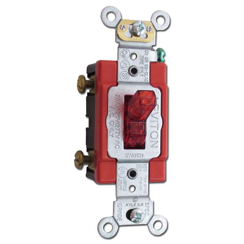 2 Self Grounding 20A 120V Red SinglePole Switch 1221LHR Extra HD