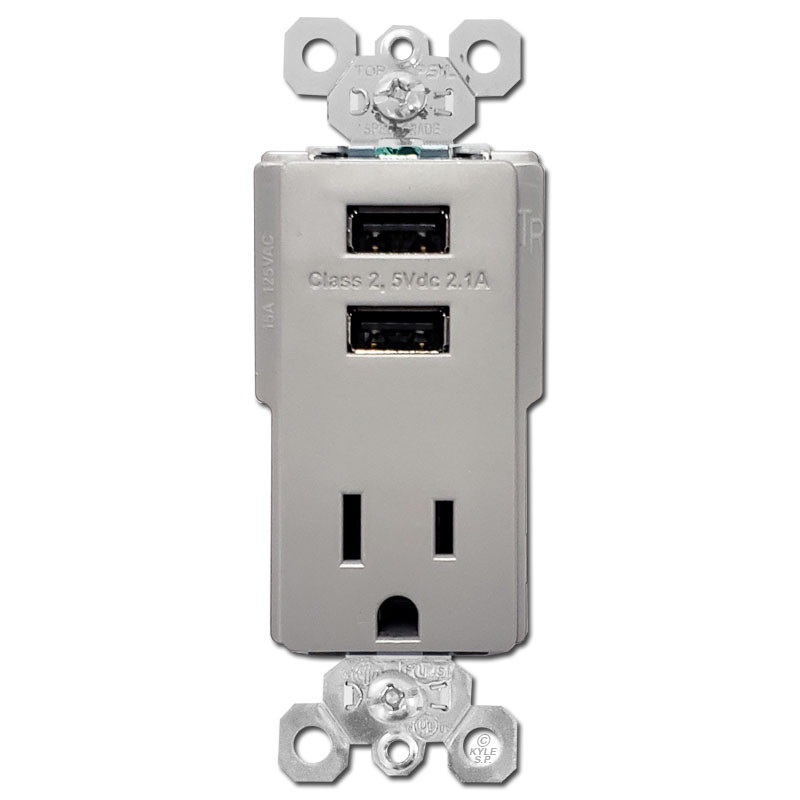 Dual Usb Charging Outlets 15a Receptacle Gray Kyle Switch Plates