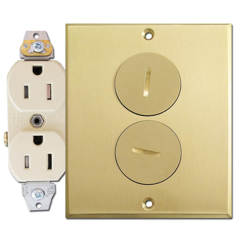 15a Duplex Receptacle Floor Box Assembly Brass Cover Plate