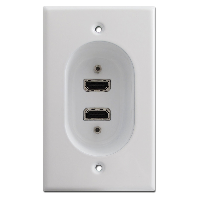 White Recessed Wall Plates With 2 Hi Def Hdmi Connection Ports
