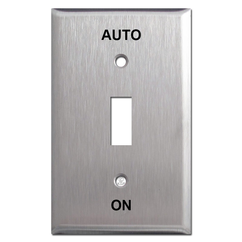 Engraved AUTO / ON Toggle Wall Plates for Locking Key Switch