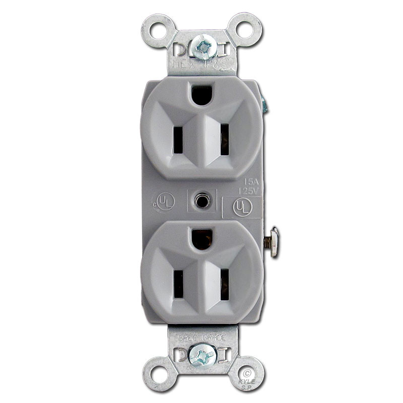 Gray 15A Duplex Receptacles Kyle Switch Plates