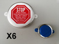 2" METAL RING PRINTED "STOP" & 3/4 Blue Plastic CAPSEALS Package of 6