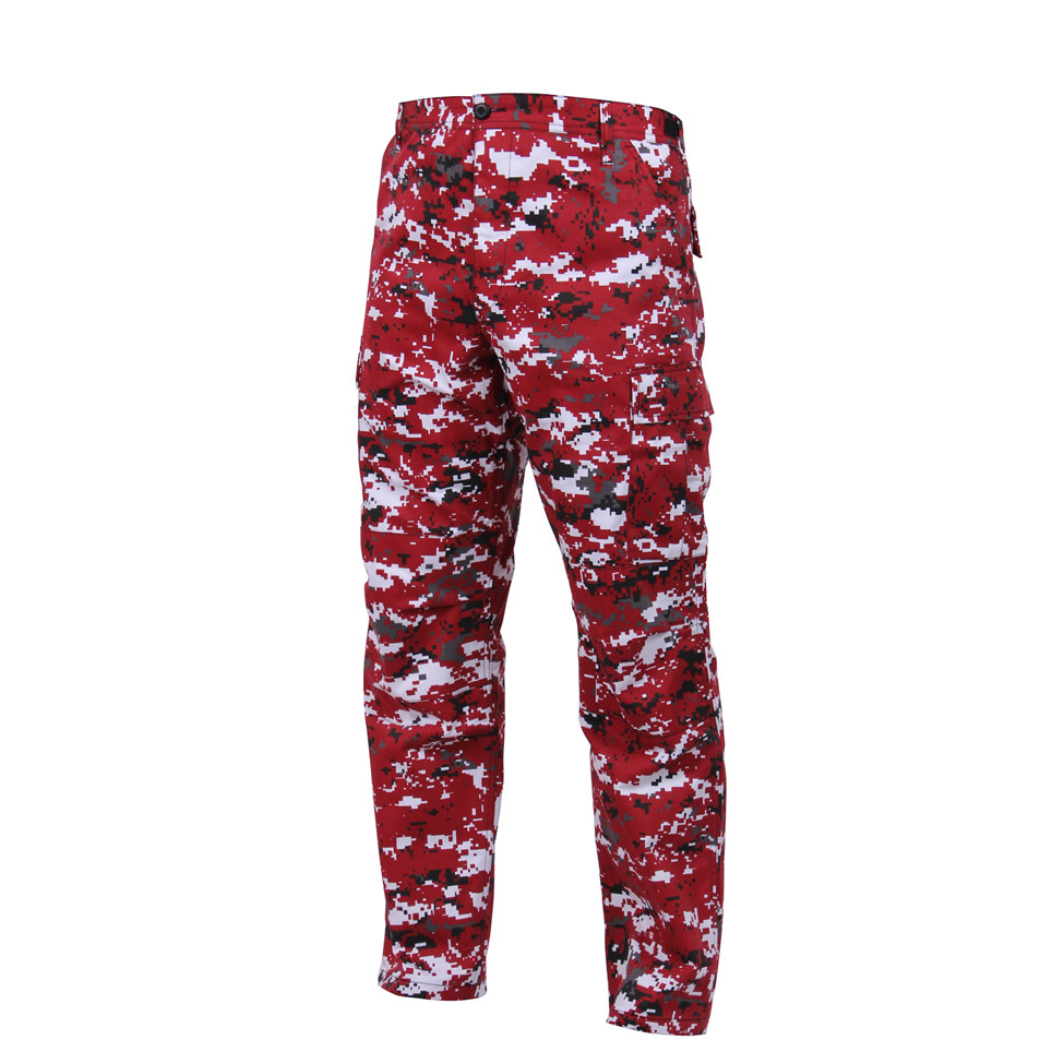 red and black army fatigue pants
