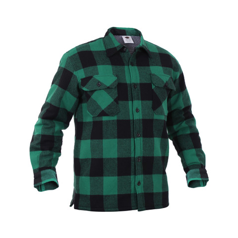 Shop Green Buffalo Plaid Sherpa Lined Flannel Shirts - Fatigues Army ...