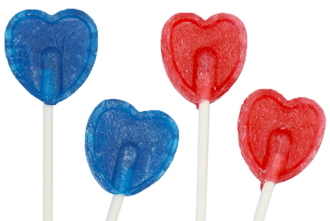 Colourful Blue Raspberry and Cherry Heart lollipops for children's party bags Colourful Blue Raspberry and Cherry Heart lollipops for children's party bags