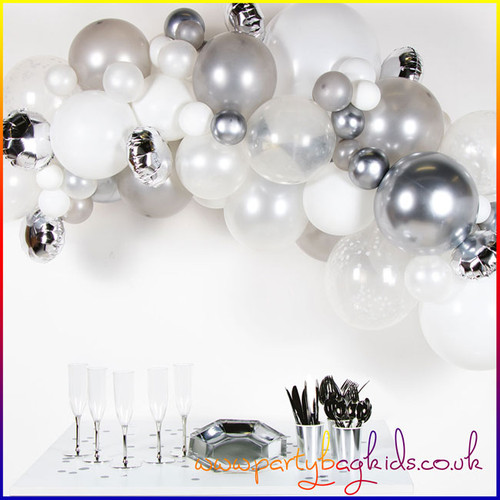 Silver and White Balloon Garland Kit