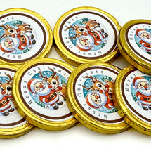 Christmas-Themed Chocolate Coins Featuring Santa, Trees, and Snowflakes