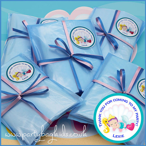 Mermaids Clamshell Personalised Baby Blue Cello Party Bag