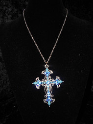AQUA AUSTRIAN CRYSTAL CROSS NECKLACE