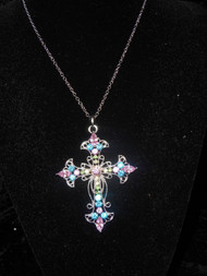 LIGHT MULTI CRYSTAL CROSS NECKLACE
