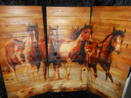 FIVE RUNNING HORSE 3PC WOODEN PLAQUE