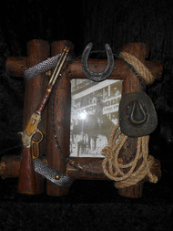 WOODEN PIC FRAME W/GUN, HAT