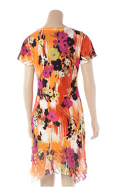 Cubism Floral Print Dress - Orange Red Black Green