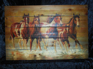 FIVE RUNNING HORSE 24X16 WOODEN PICTURE