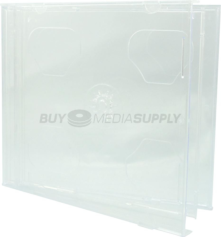 25 Ct 10.4 mm Standard Double 2 Discs Clear CD Jewel Case with Black Tray 