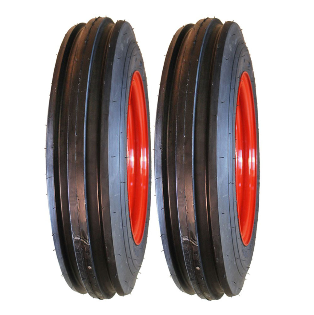 Two 4.0012 American Farmer 3Rib Front Tractor Tires on Red Puller Wheels