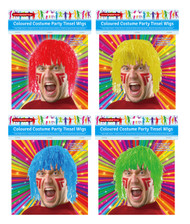 SC003 Tinsel Wigs $2.30 plus GST
Get wiggy with it and make a statement in one of our brightly coloured tinsel wigs!  One size fits all.  Available in 4 colours: red, blue, green and yellow.  
