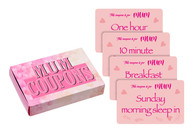 MD2410 Mum’s Coupons

$2.00 plus GST

Let Mum decide what she wants today!  With a box of 50 coupons to redeem, the hardest decision will be which coupon to choose!  Will it be breakfast in bed or an undisturbed nap?!  Packaging size 9 x 6 x 1.7cm.  New design.

Product Info: a box of 50 coupons for Mum, featuring “Sunday Morning Sleep In”, “Breakfast in Bed” etc. 