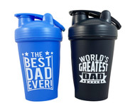 FD2469 Protein Shaker
$3.10 plus GST
Protein Shake, Smoothie, Green Juice?!  Whatever your go-to shake is, our Protein Shaker is the best, especially when you need it to go!  Reusable and BPA free…what’s not to love!  Product measures 9 x 16.5cm, 500mL capacity.  New design.
Product Info: a protein/smoothie shaker with flip top lid, available in 2 colours: blue: Best Dad Ever; black: World’s Greatest Dad.