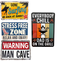 FD2495 Metal Sign
$2.80 plus GST
Spruce up Dads favourite room with our Metal Signs!  They are sure to make a statement!  Product measures 20 x 30cm.  New design. 
Product Info: a metal sign available in 4 designs: Warning Man Cave, Gone Surfing Be Back at Sunset, Stress Free Zone Relax and Enjoy and Everybody Chill, Dad is on the Grill.