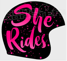 She Rides Motorcycle Helmet Decal Sticker