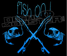 Fish on Tribal Fish with Crossed Rods Decal Sticker