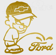 Chevy Boy Calvin Pees on Ford Decal Sticker
