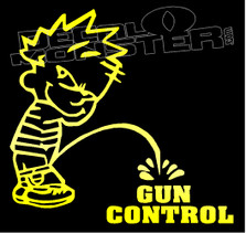Calvin Peeing On Gun Control Decal Sticker DM