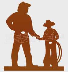 Cowboy Father and Son Silhouette Decal Sticker