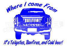 Where I come from its tailgates bonfires and cold beer Decal Sticker