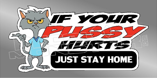 IF YOUR PUSSY HURTS STAY HOME Hard Hat Stickers \ Motorcycle Helmet Decals Funny 