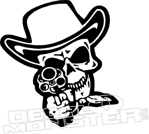 Cowboy Skull Gun Decal Sticker - DecalMonster.com
