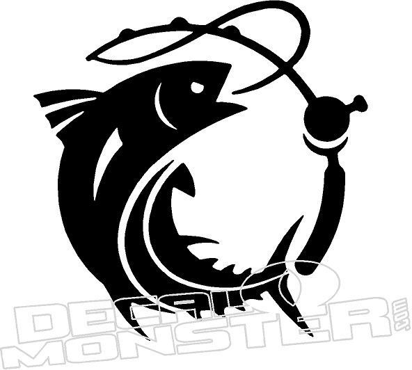 An Illustration Of A Fish Sticker With A Fishing Pole Sticking Out