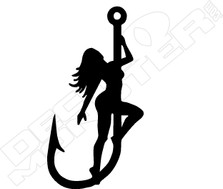 Hot Chick On Fishing Hook Decal Sticker