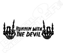 Skeleton Devil Horns Runnin With The Devil Decal Sticker