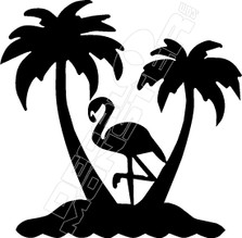 Flamingo and Palm Trees Hawaiian Decal Sticker