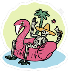 Skeleton In Flamingo Floaty Hawaii Decal Sticker