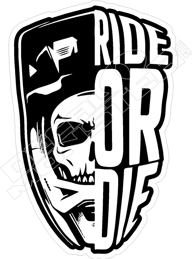 Motocross Helmet Skull Ride or Die Lettering Motorcycle Decal Sticker