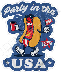Party In The USA Hotdog Funny Food Beer Decal Sticker