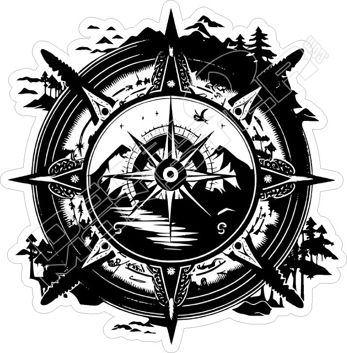 Outdoor Adventure Compass Decal Sticker - DecalMonster.com