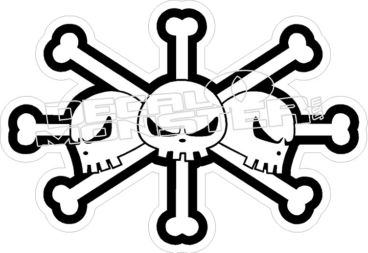 Skull Crossbones Triple Decal Sticker - DecalMonster.com